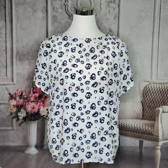 VINTAGE Impressions White Multi-Color Short Sleeve Blouse Size Large Made in USA - Picture 3 of 9